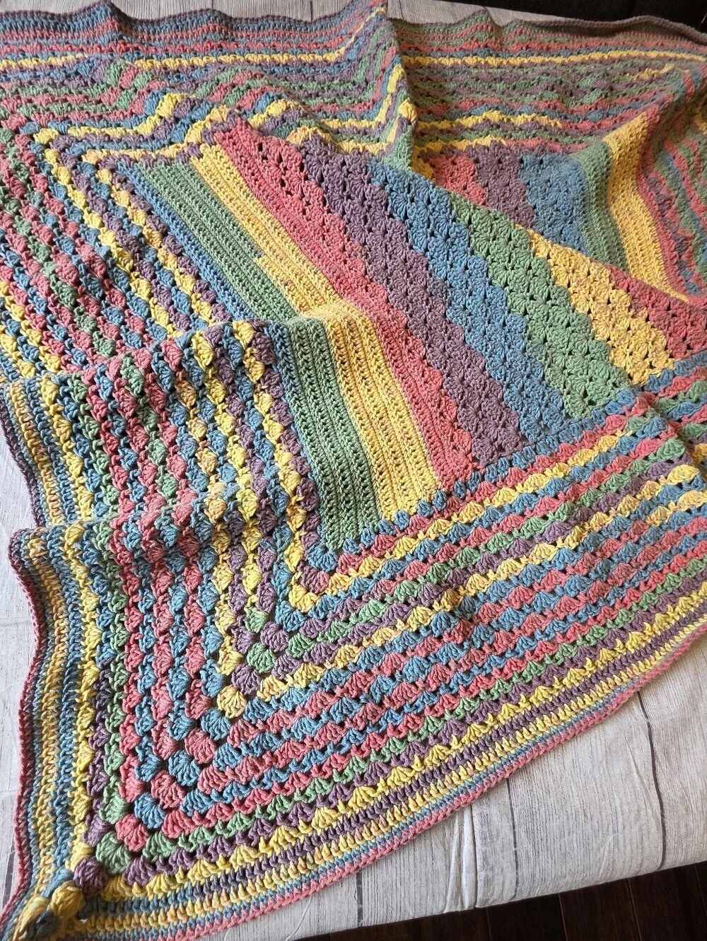 Handmade Rainbow Pastel Crochet Throw Blanket 32x38 Inches Lap Size
